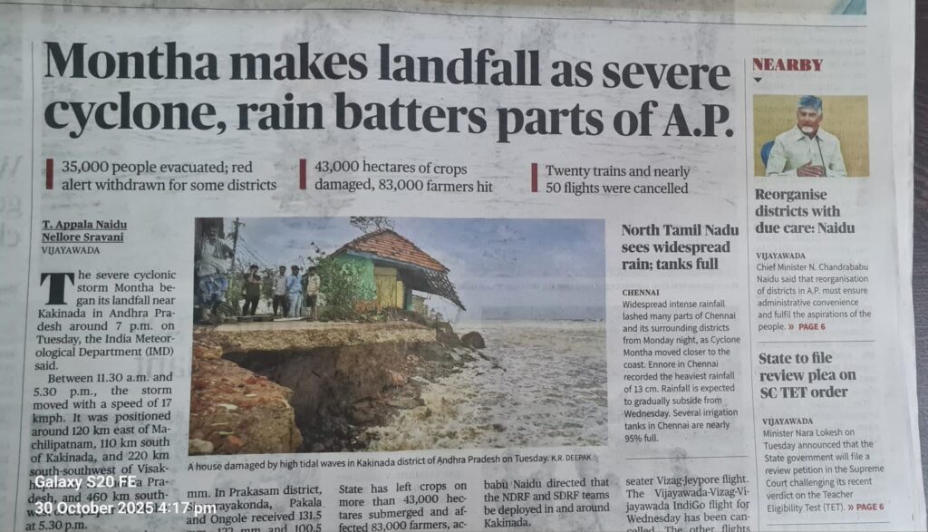 Zeitungsartikel über den Zyklon Montha